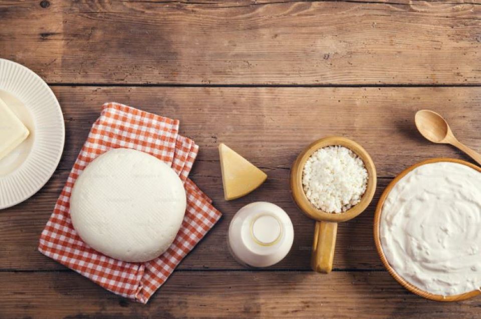 Cottage cheese on a table